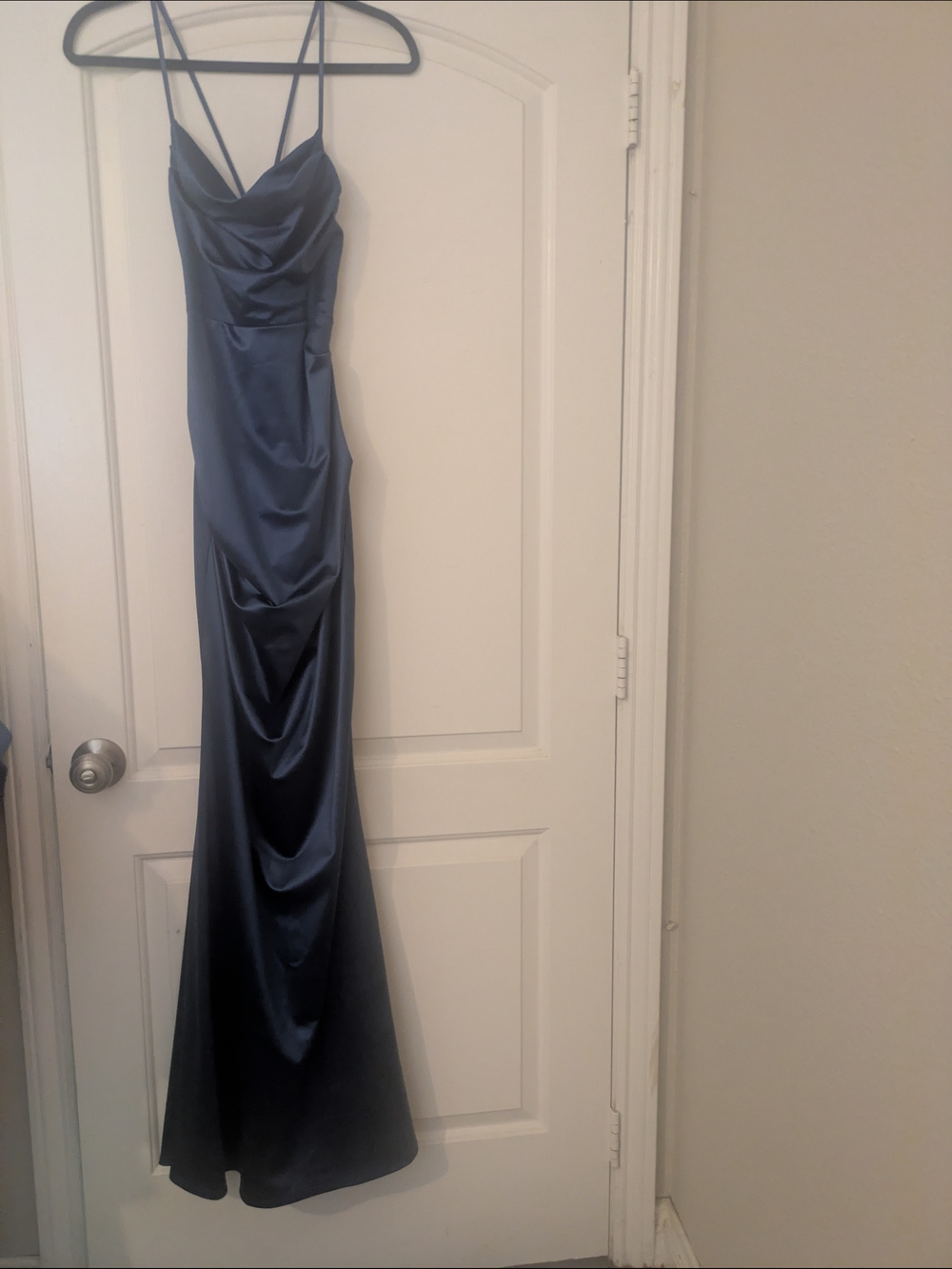 Elegant Blue Satin Slip Dress with Cowl Neck